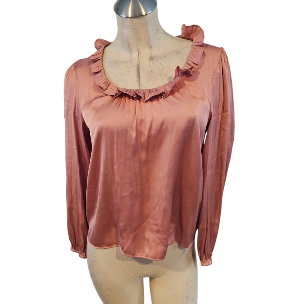 J.Crew Size XS Pink Satin Ruffled Collar Blouse